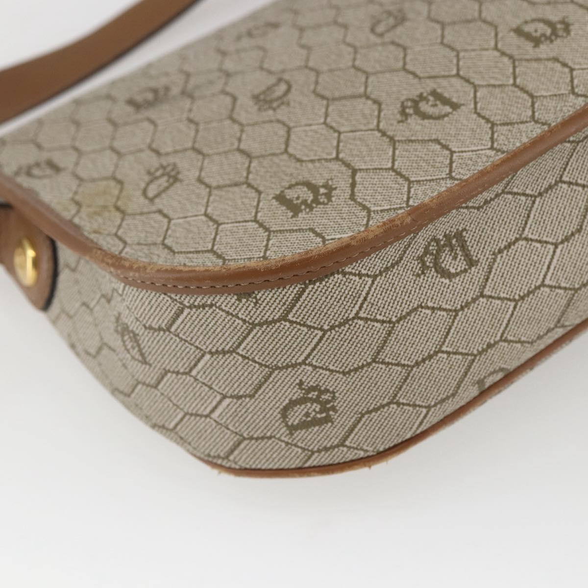 Christian Dior Honeycomb Canvas Shoulder Bag Beige Gold Auth 164839