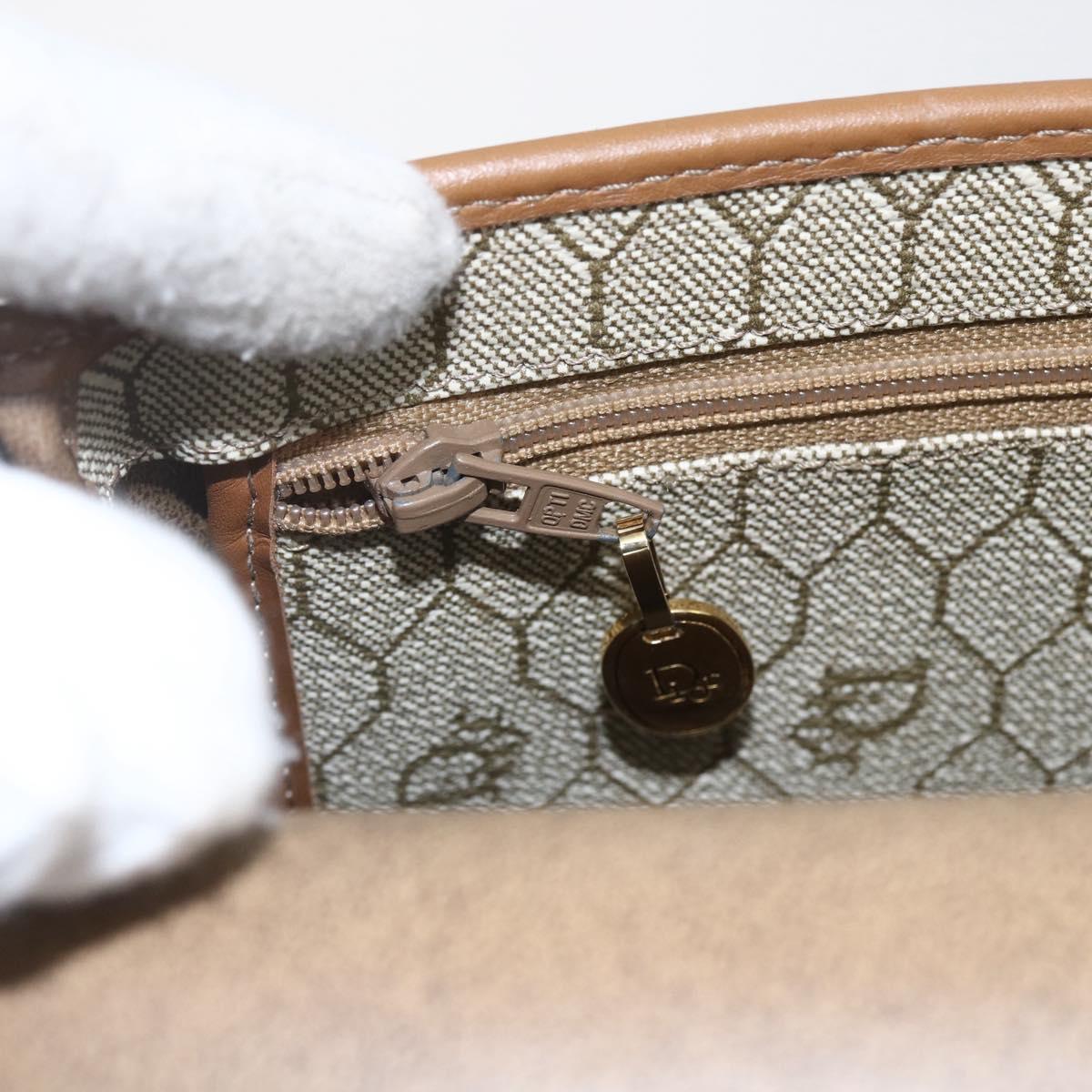 Christian Dior Honeycomb Canvas Shoulder Bag Beige Gold Auth 164839