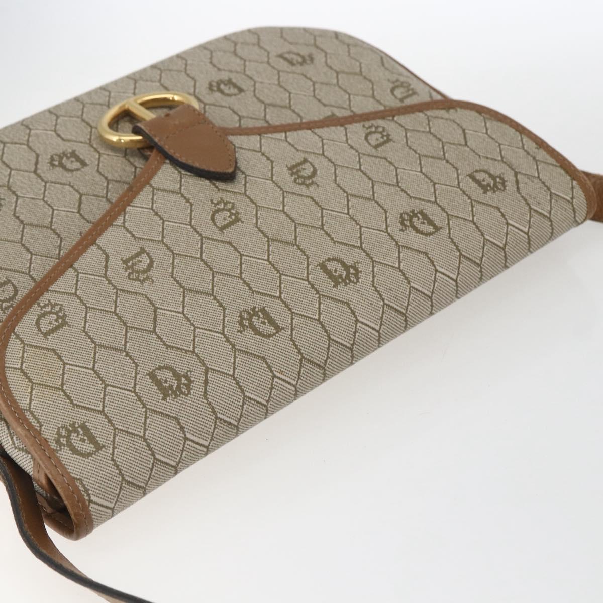 Christian Dior Honeycomb Canvas Shoulder Bag Beige Gold Auth 164839