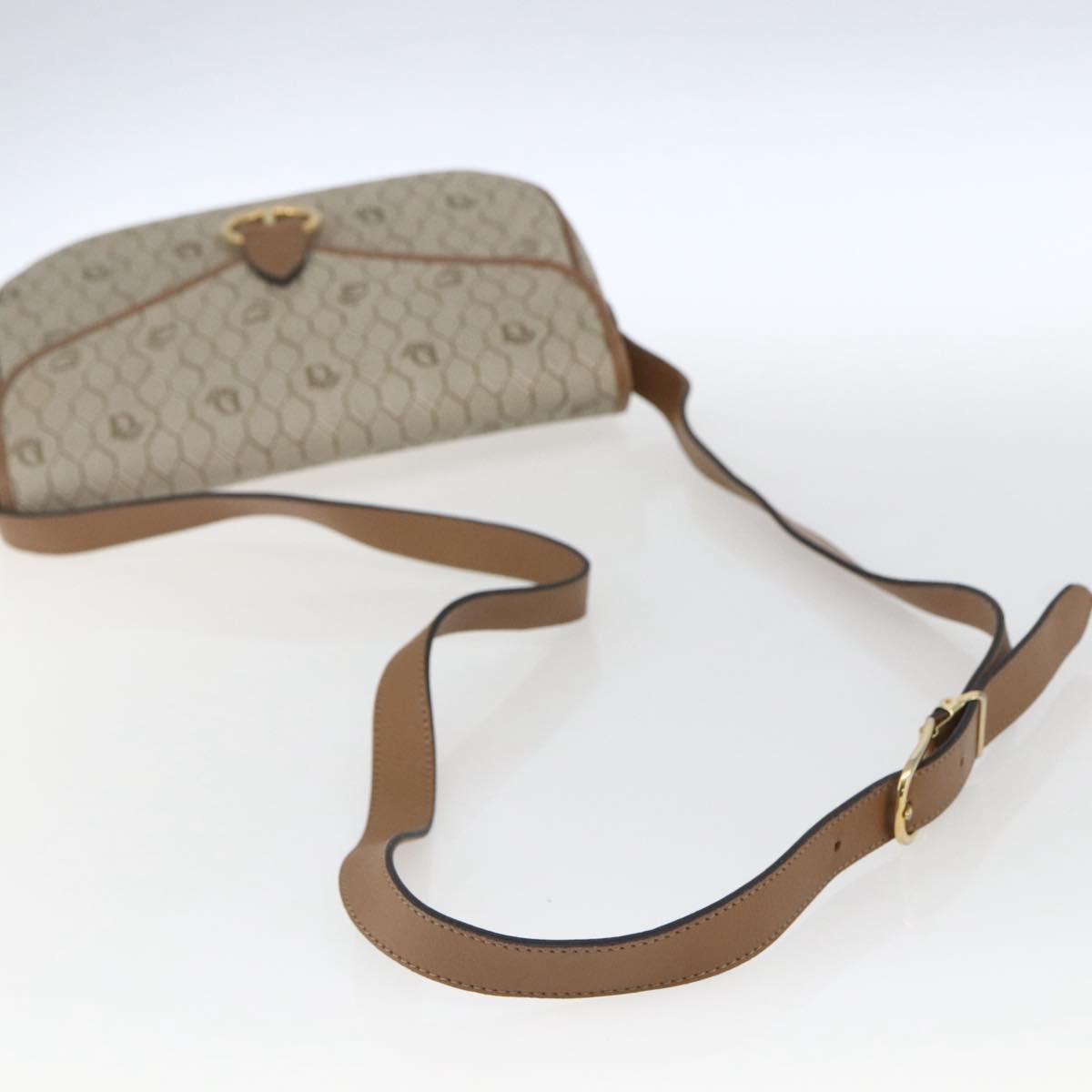 Christian Dior Honeycomb Canvas Shoulder Bag Beige Gold Auth 164839