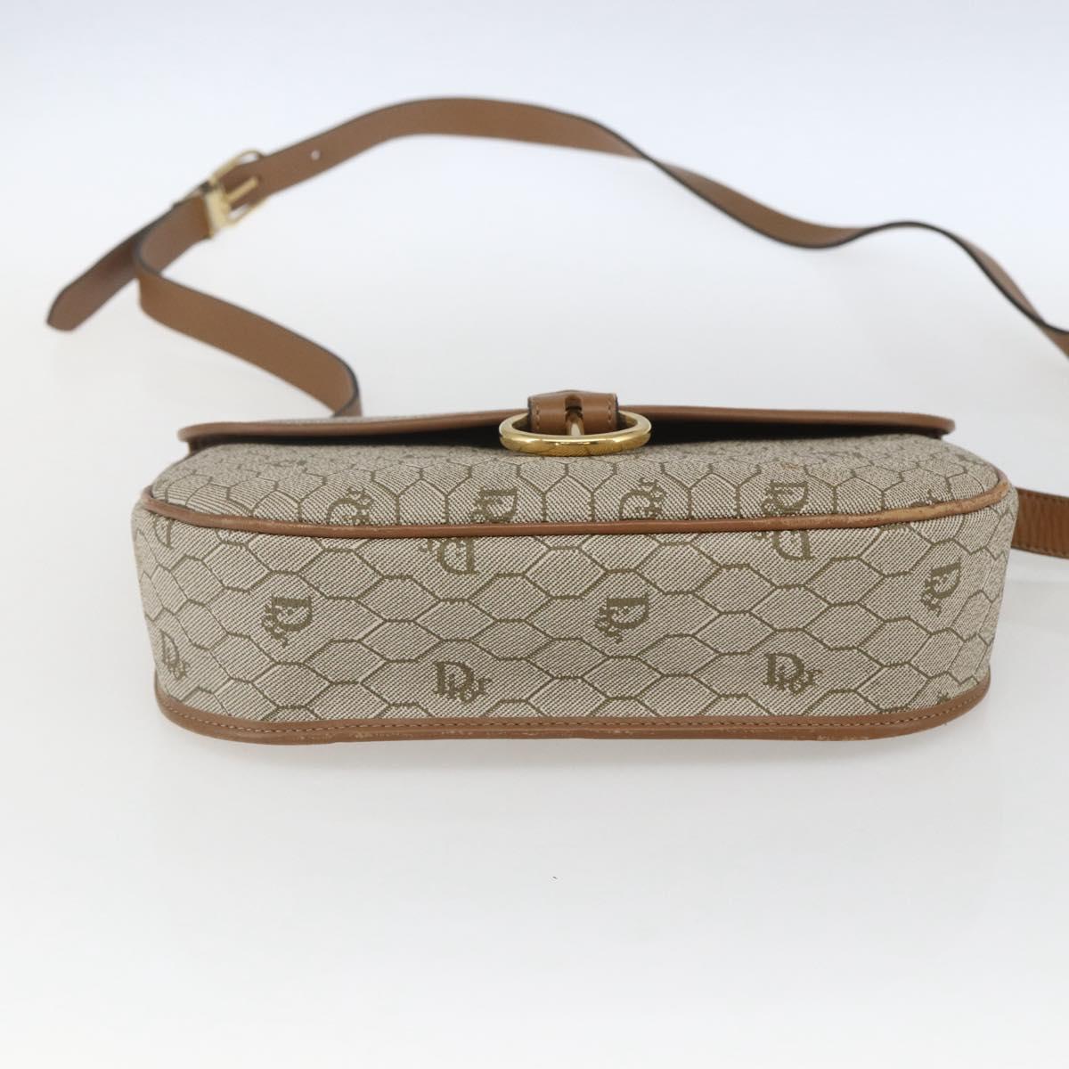 Christian Dior Honeycomb Canvas Shoulder Bag Beige Gold Auth 164839