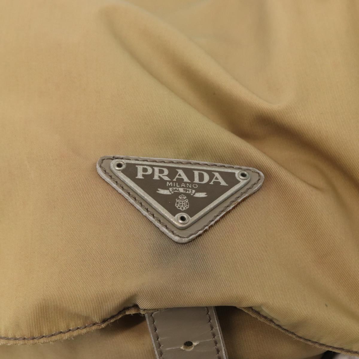PRADA Backpack Nylon Beige Silver Auth 164845