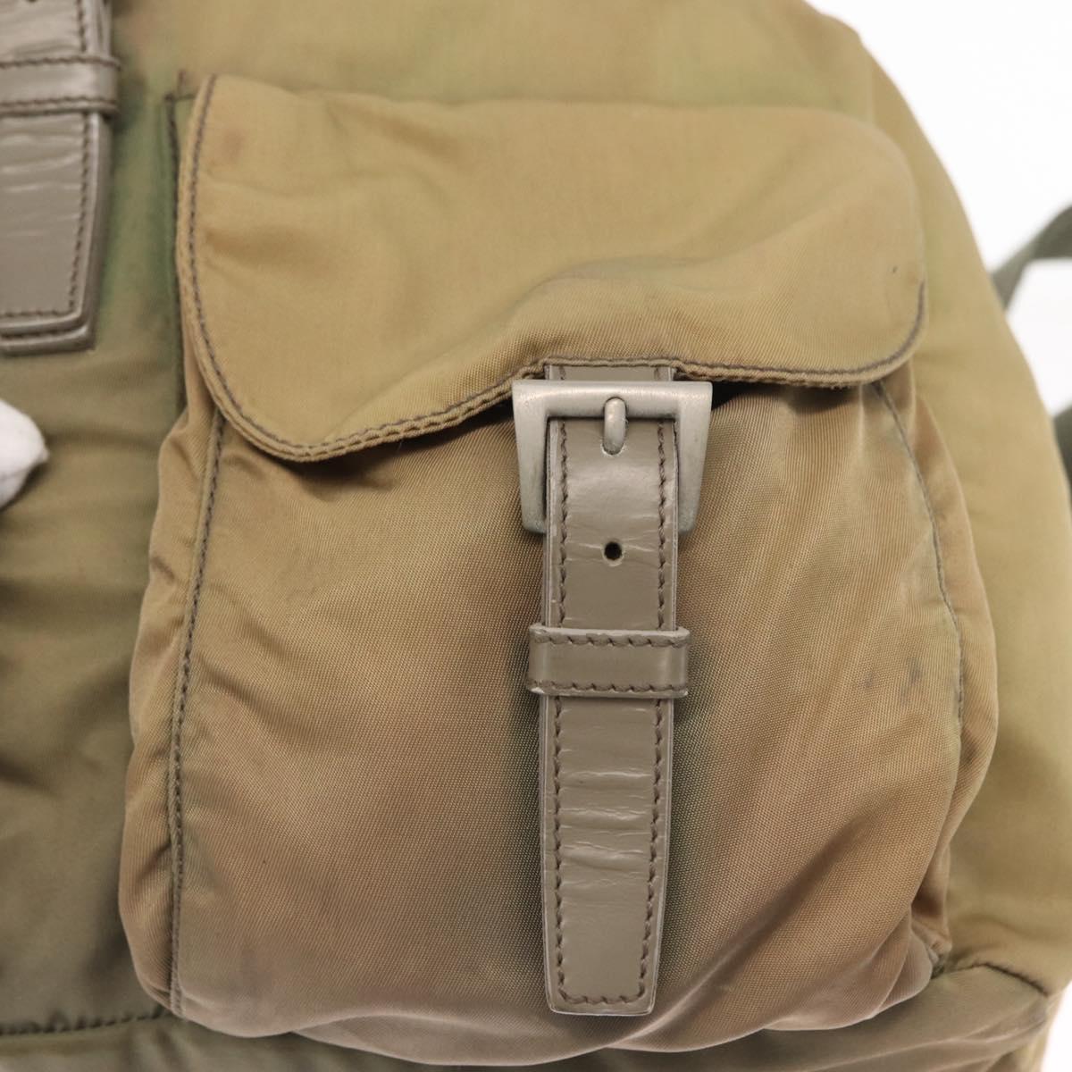 PRADA Backpack Nylon Beige Silver Auth 164845