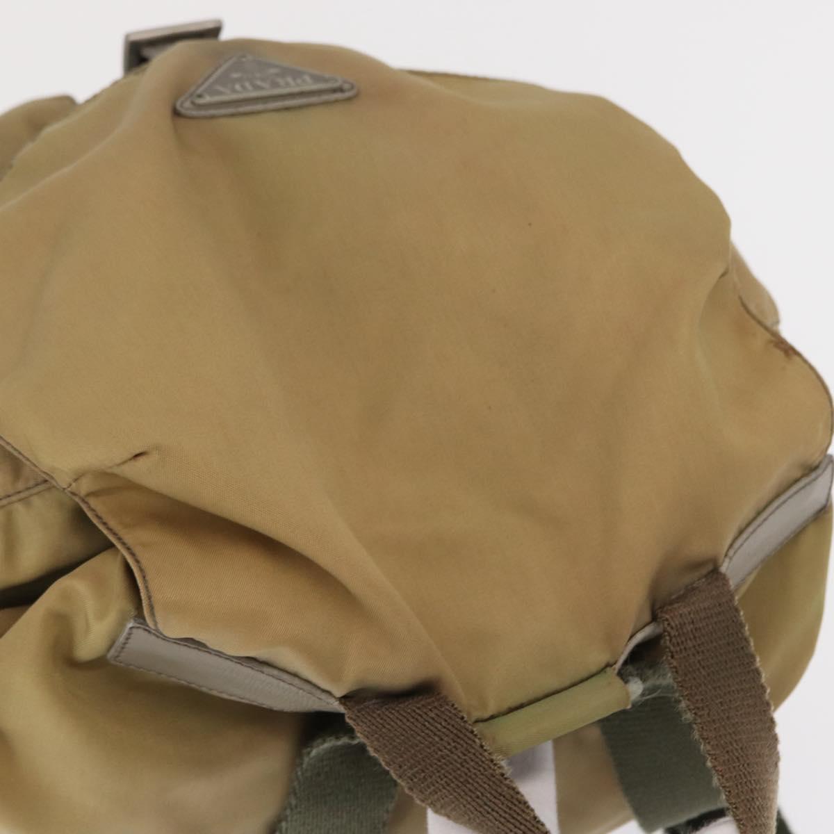 PRADA Backpack Nylon Beige Silver Auth 164845