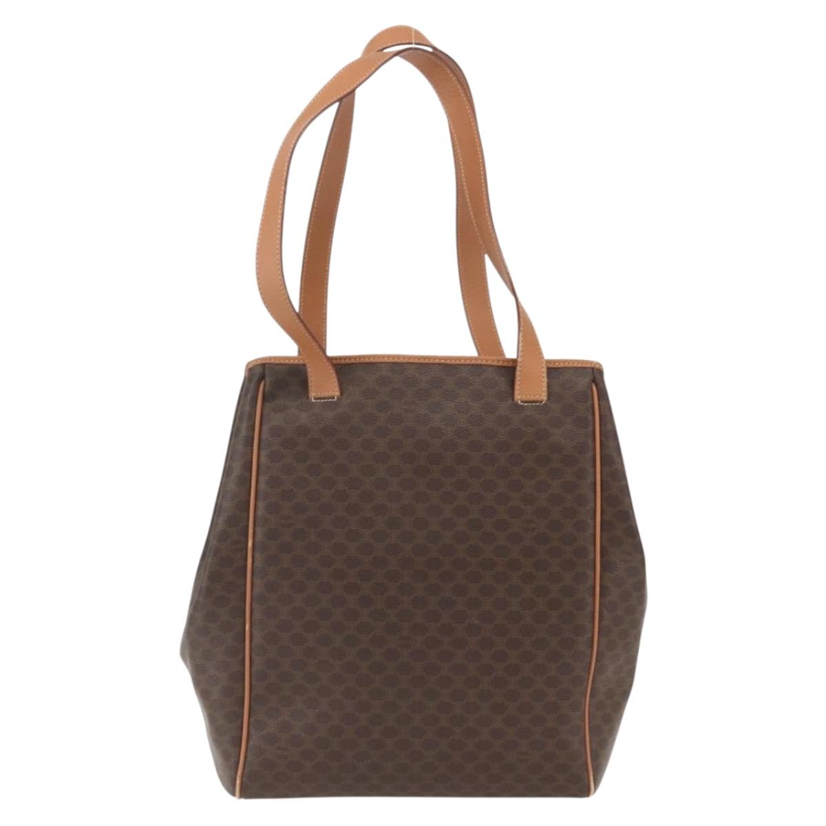 CELINE Macadam Canvas Shoulder Bag PVC Leather Brown Gold Auth 164849