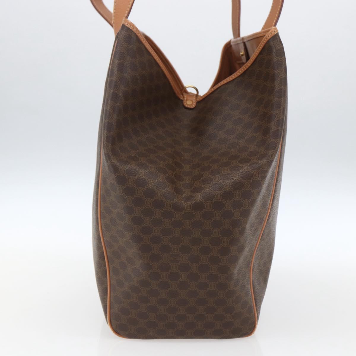 CELINE Macadam Canvas Shoulder Bag PVC Leather Brown Gold Auth 164849