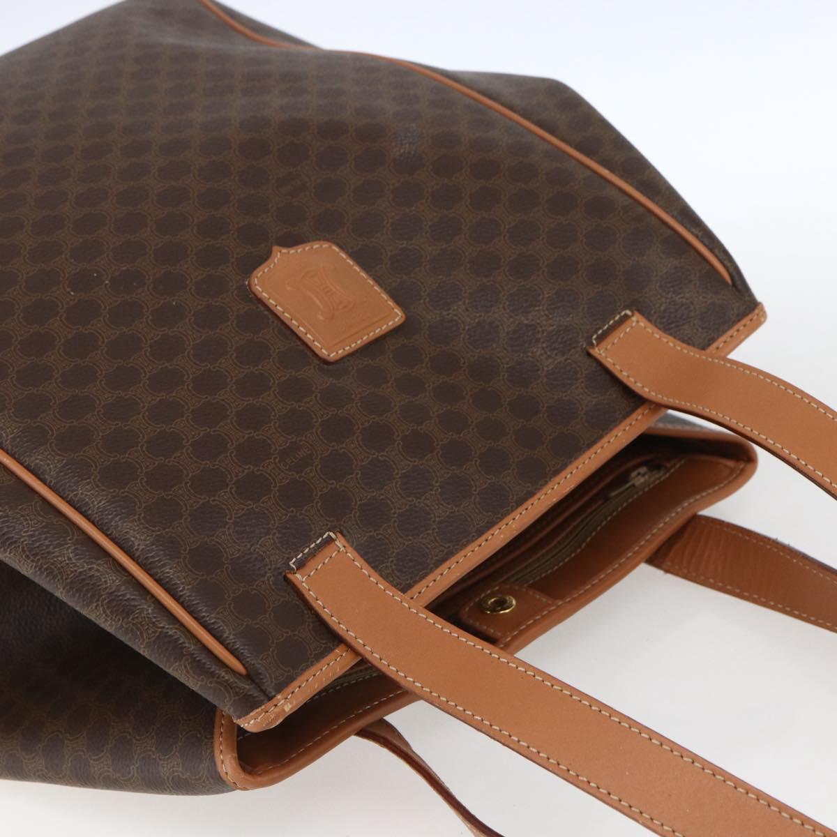 CELINE Macadam Canvas Shoulder Bag PVC Leather Brown Gold Auth 164849