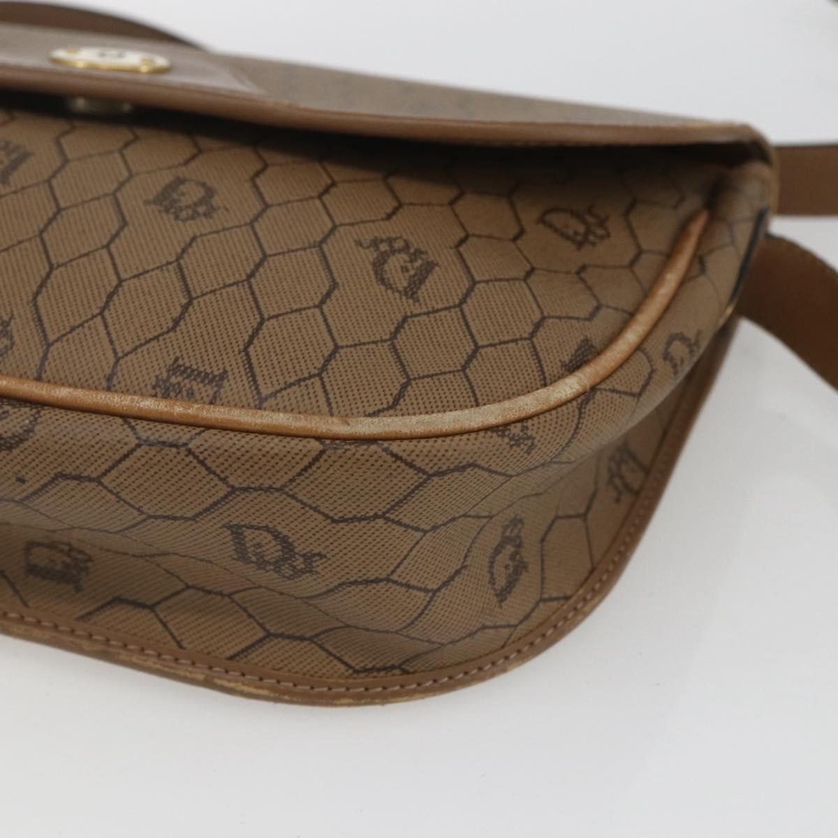 Christian Dior Honeycomb Canvas Shoulder Bag PVC Beige Gold Auth 164852