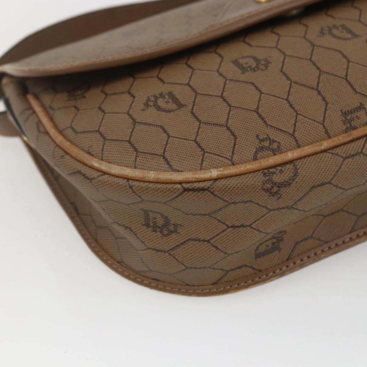 Christian Dior Honeycomb Canvas Shoulder Bag PVC Beige Gold Auth 164852