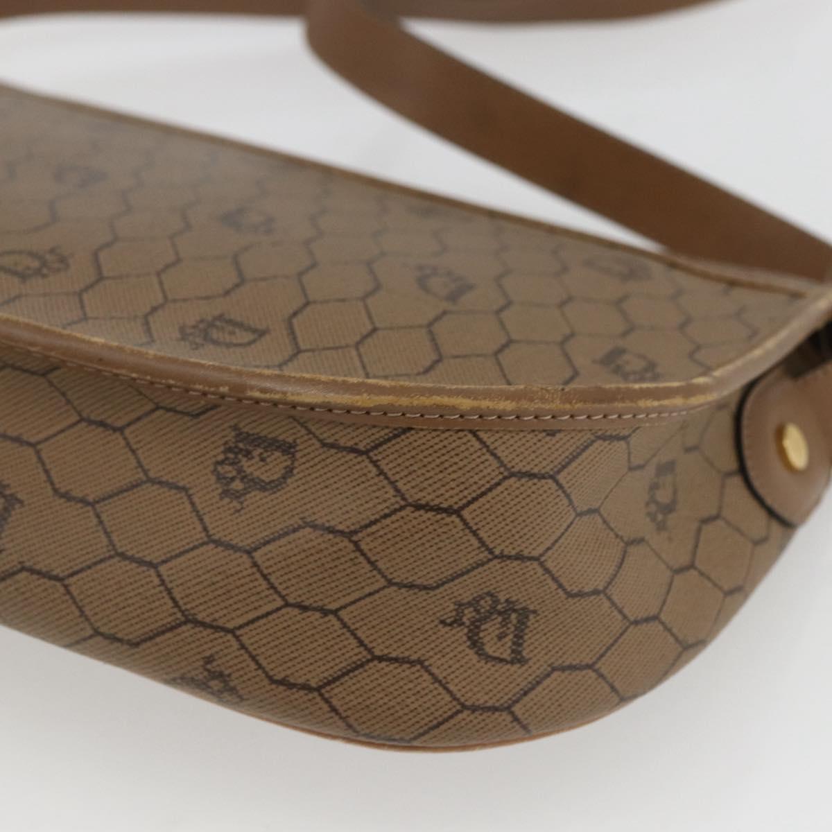 Christian Dior Honeycomb Canvas Shoulder Bag PVC Beige Gold Auth 164852