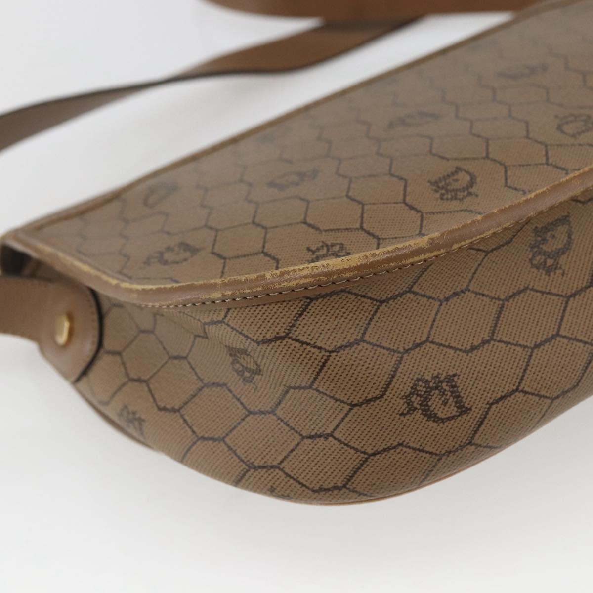 Christian Dior Honeycomb Canvas Shoulder Bag PVC Beige Gold Auth 164852