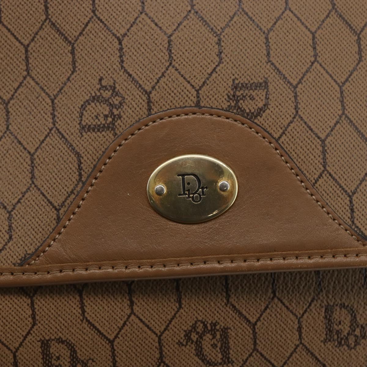 Christian Dior Honeycomb Canvas Shoulder Bag PVC Beige Gold Auth 164852
