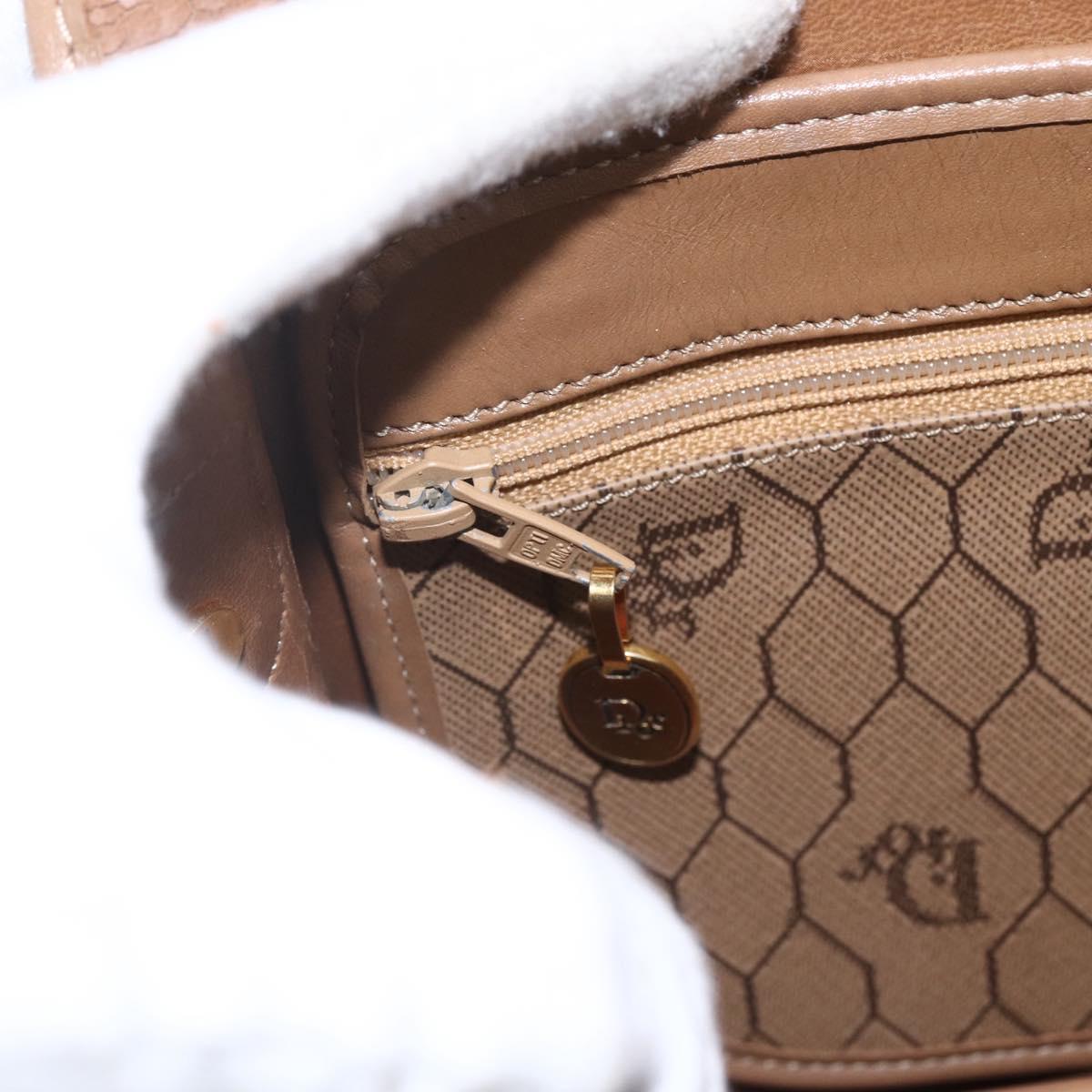 Christian Dior Honeycomb Canvas Shoulder Bag PVC Beige Gold Auth 164852