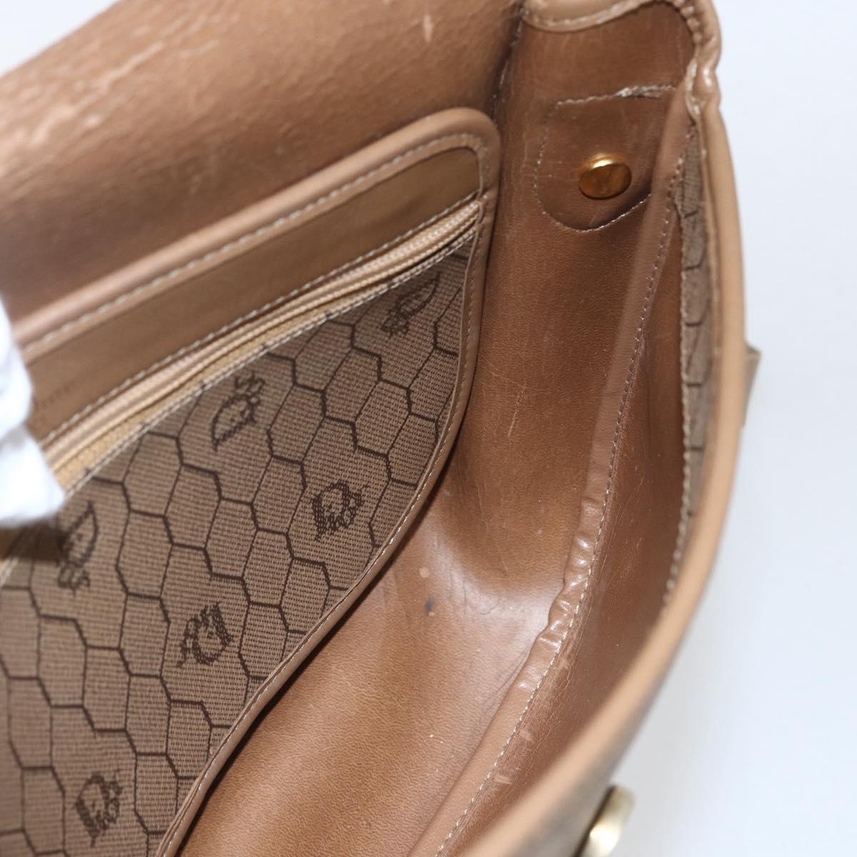 Christian Dior Honeycomb Canvas Shoulder Bag PVC Beige Gold Auth 164852