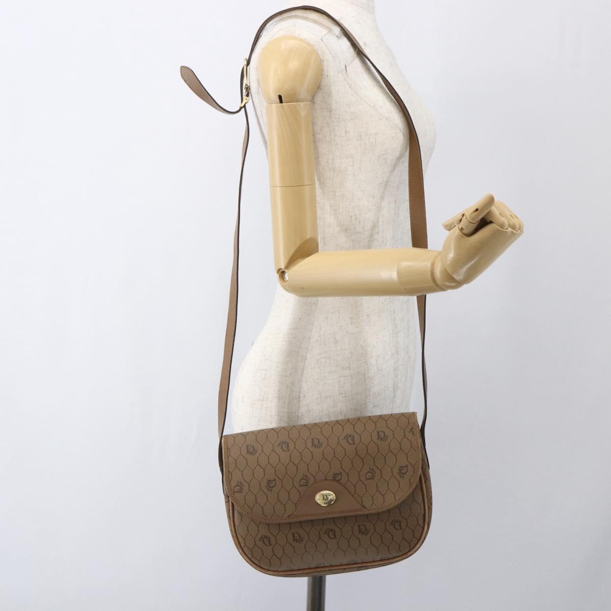 Christian Dior Honeycomb Canvas Shoulder Bag PVC Beige Gold Auth 164852