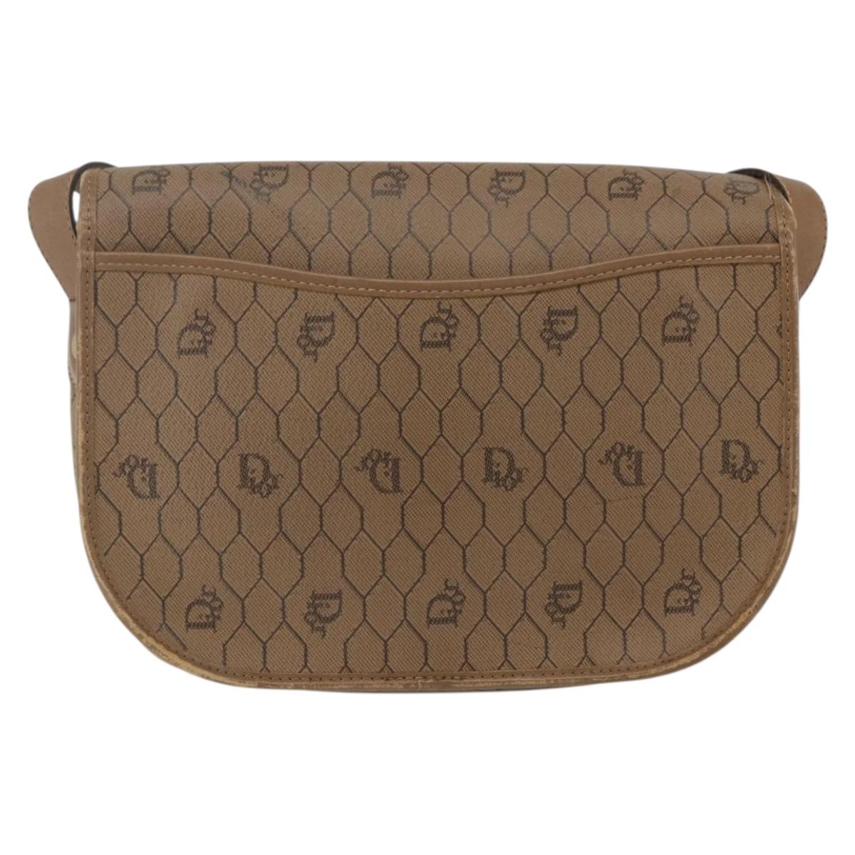 Christian Dior Honeycomb Canvas Shoulder Bag PVC Beige Gold Auth 164852