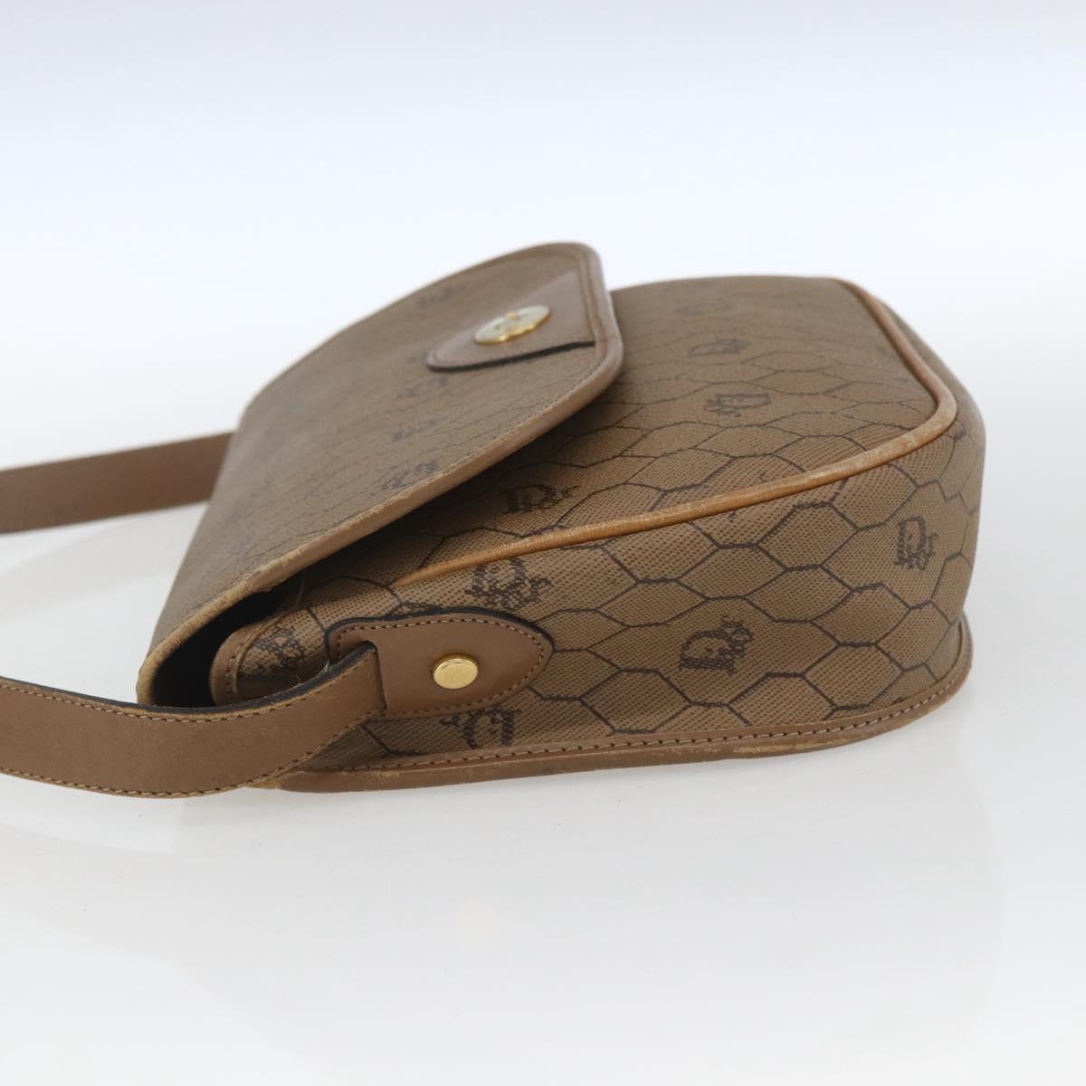 Christian Dior Honeycomb Canvas Shoulder Bag PVC Beige Gold Auth 164852