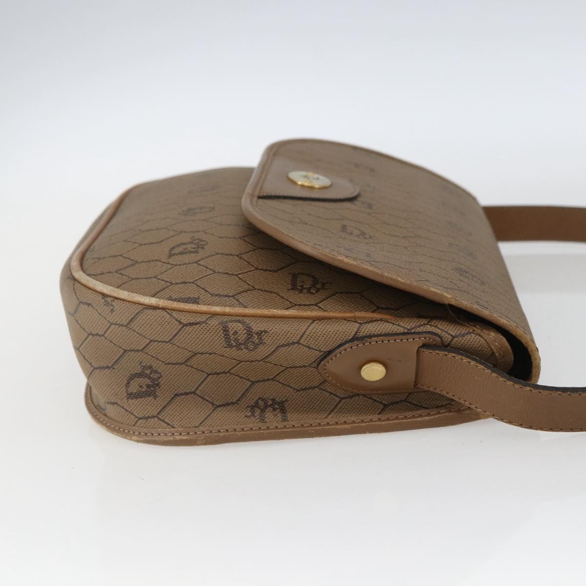 Christian Dior Honeycomb Canvas Shoulder Bag PVC Beige Gold Auth 164852