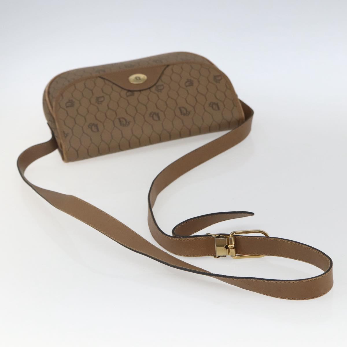 Christian Dior Honeycomb Canvas Shoulder Bag PVC Beige Gold Auth 164852