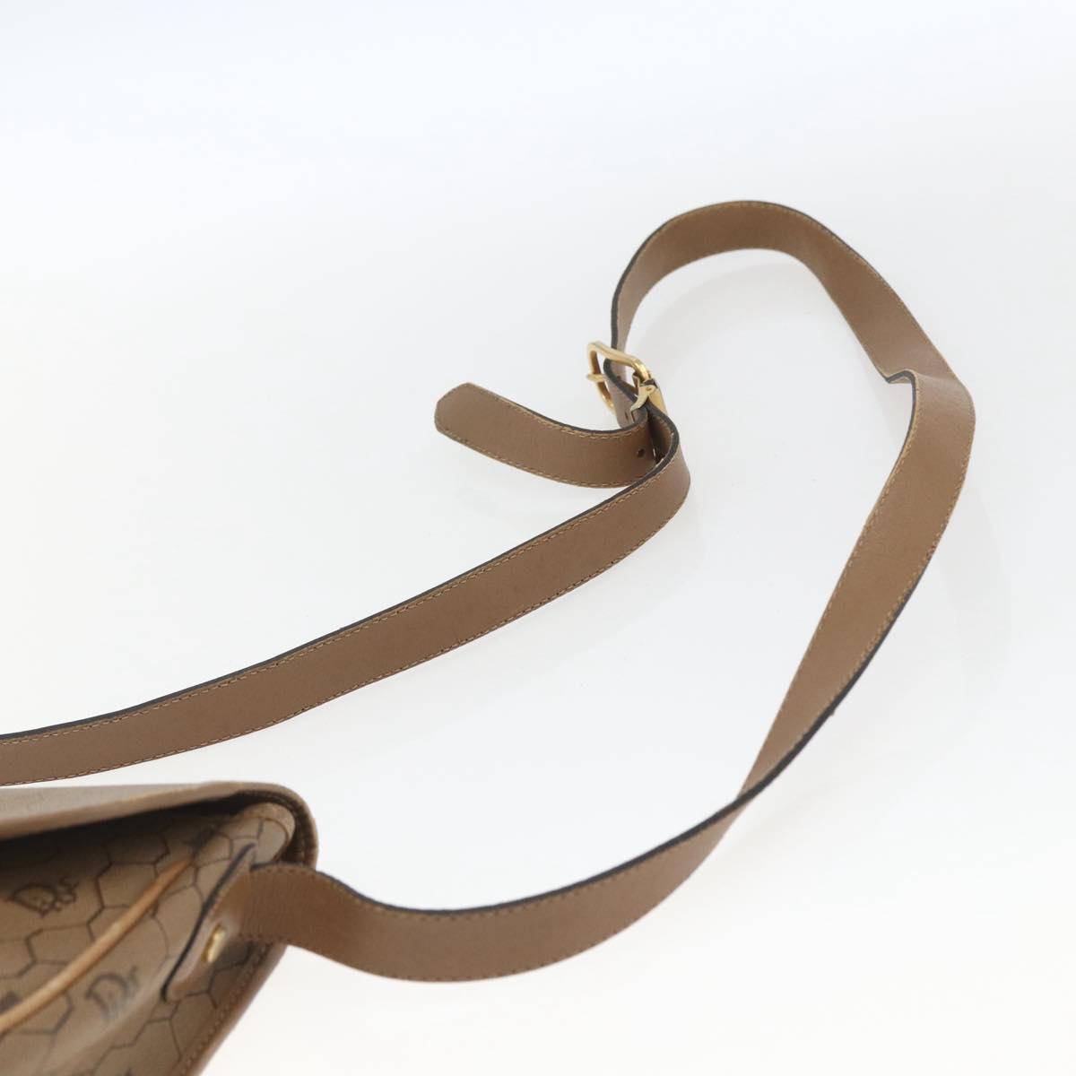 Christian Dior Honeycomb Canvas Shoulder Bag PVC Beige Gold Auth 164852