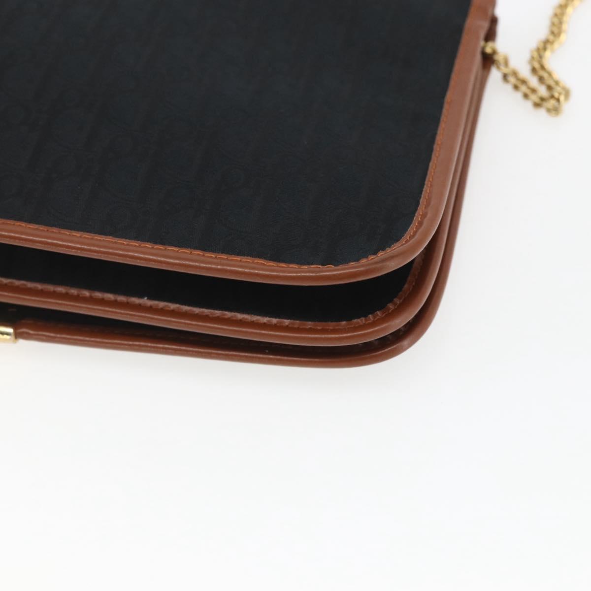 Christian Dior Trotter Canvas Chain Shoulder Bag Black Gold Auth 164854