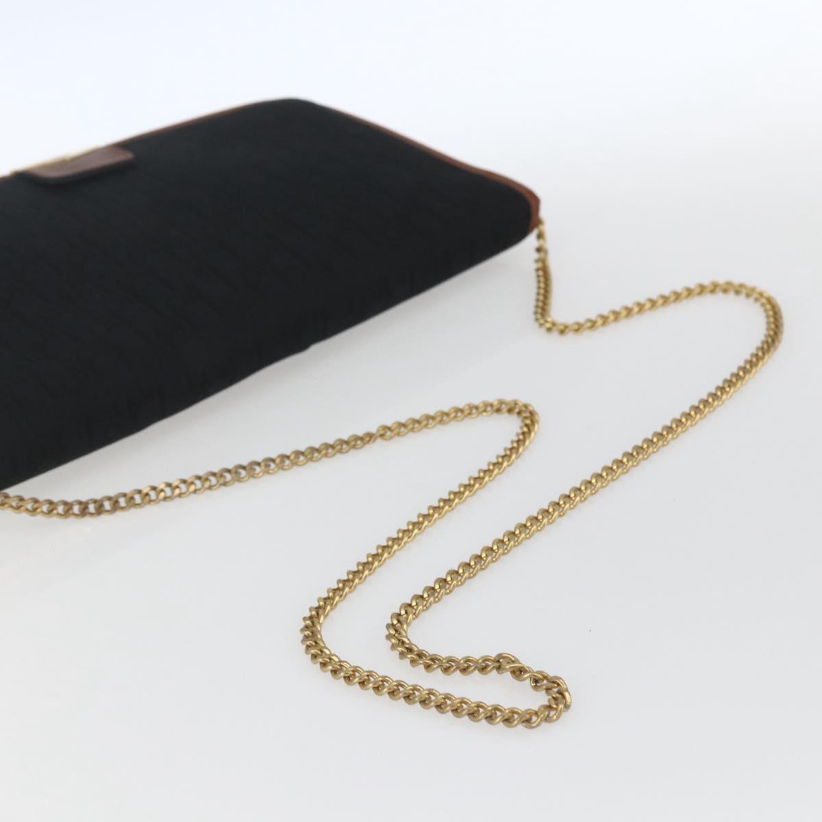 Christian Dior Trotter Canvas Chain Shoulder Bag Black Gold Auth 164854