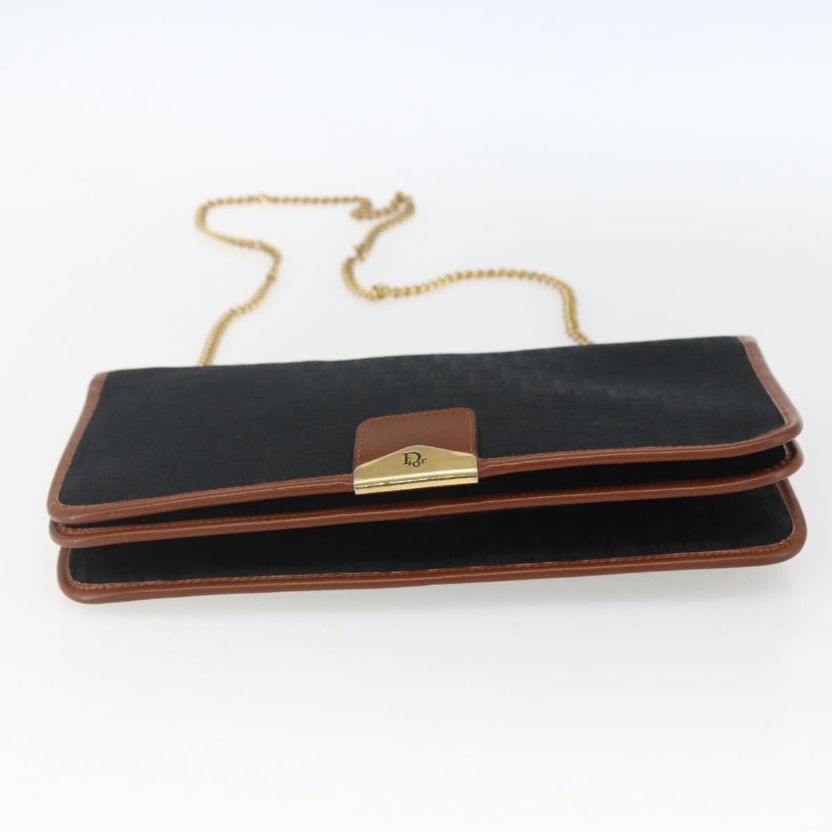 Christian Dior Trotter Canvas Chain Shoulder Bag Black Gold Auth 164854
