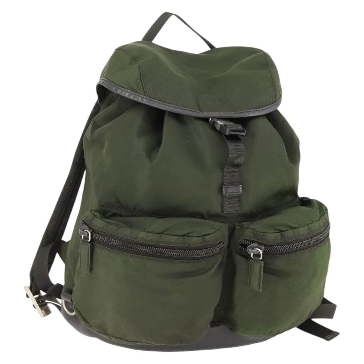 PRADA Backpack Nylon Khaki Silver Auth 164855