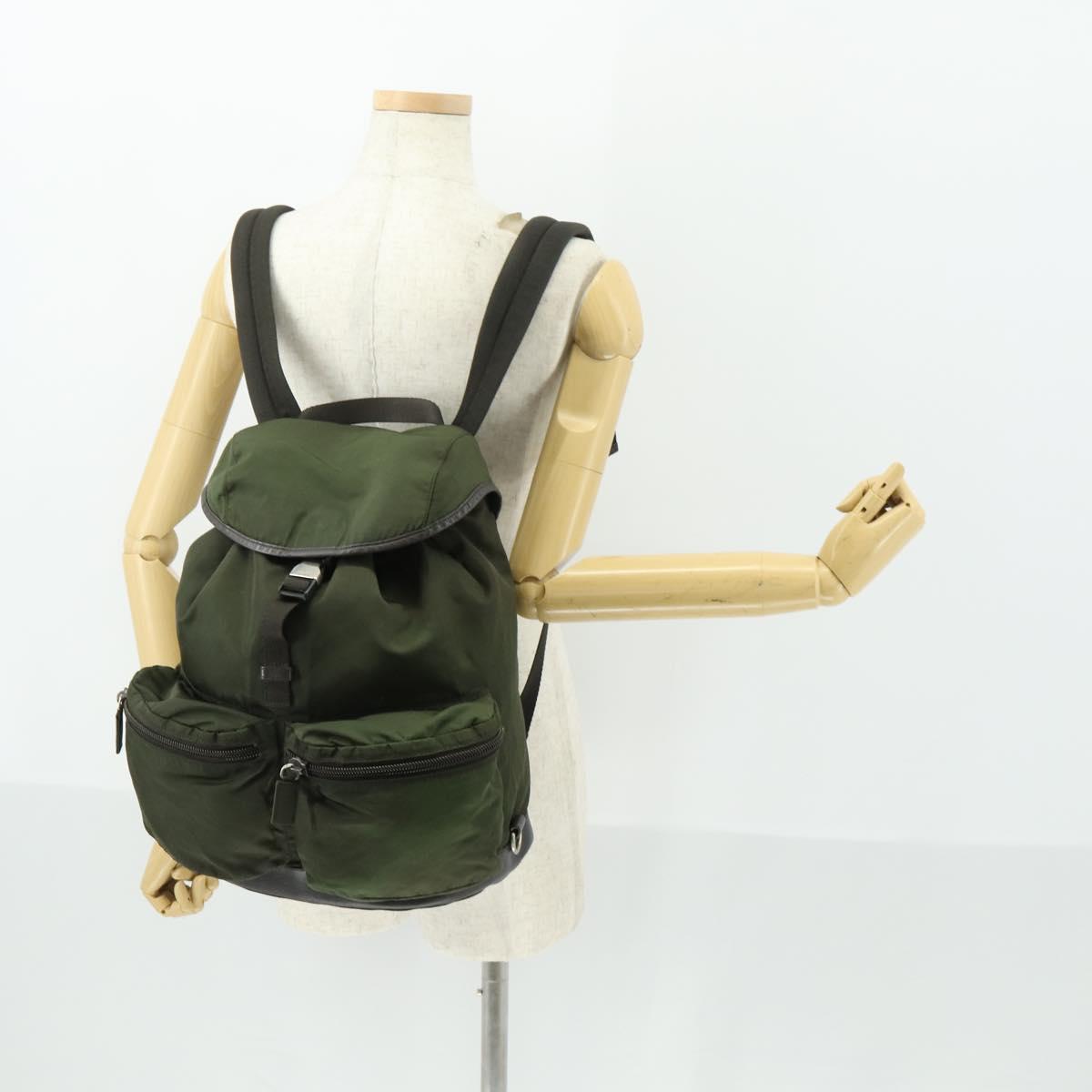 PRADA Backpack Nylon Khaki Silver Auth 164855