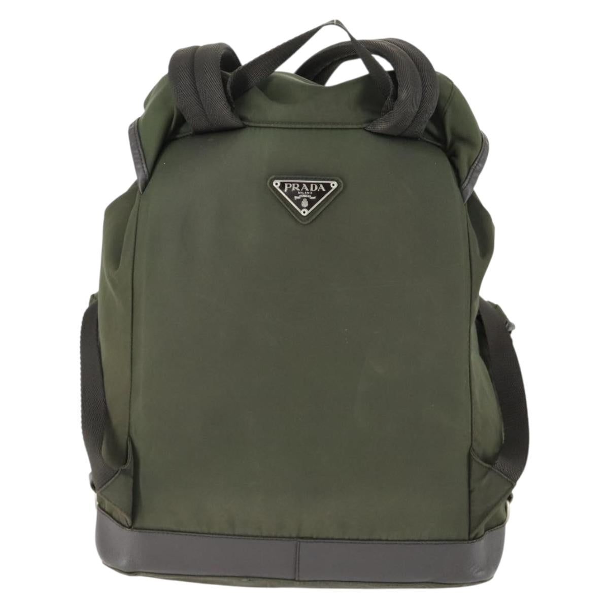 PRADA Backpack Nylon Khaki Silver Auth 164855