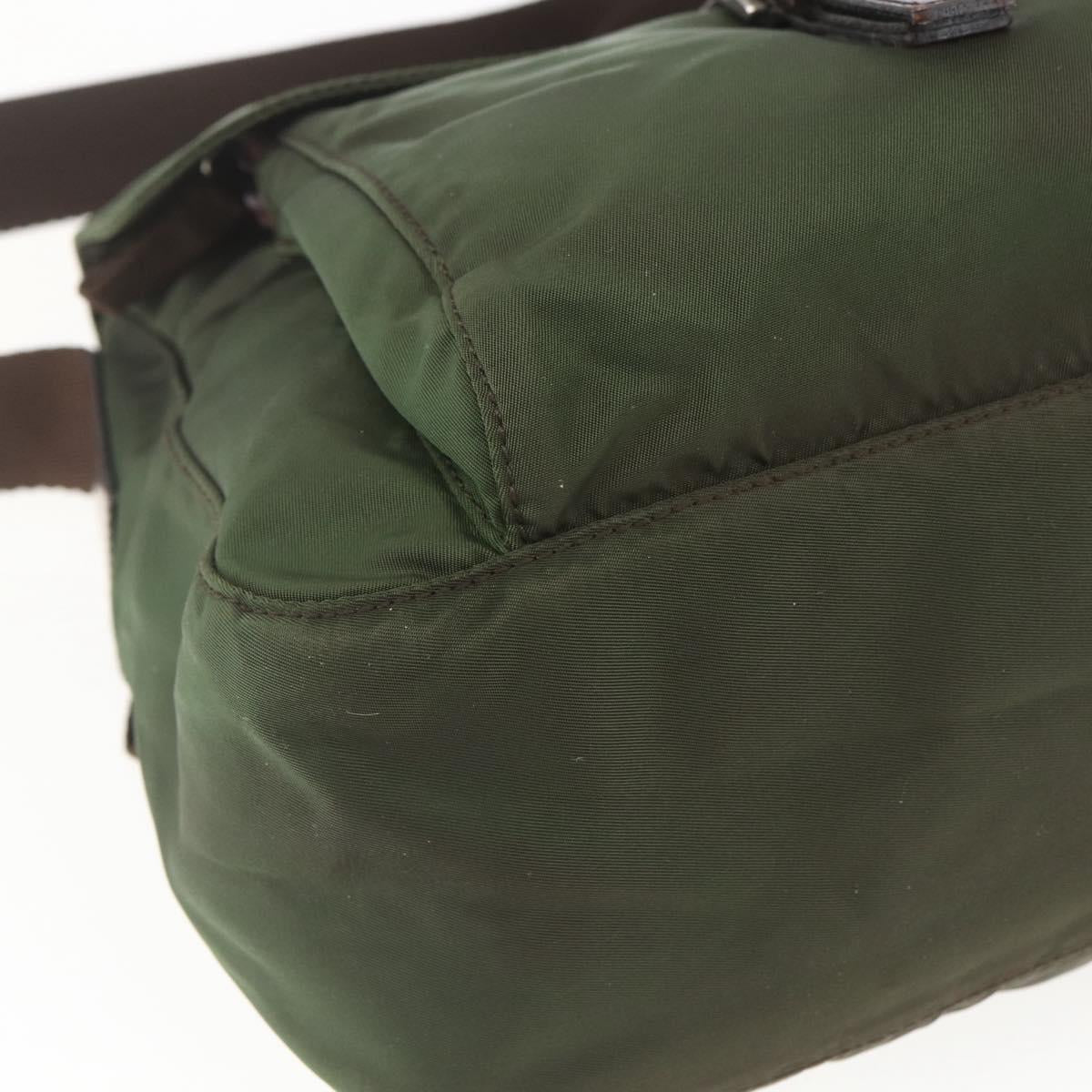 PRADA Shoulder Bag Nylon Khaki Silver Auth 164856