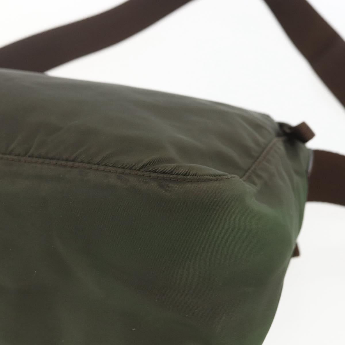 PRADA Shoulder Bag Nylon Khaki Silver Auth 164856