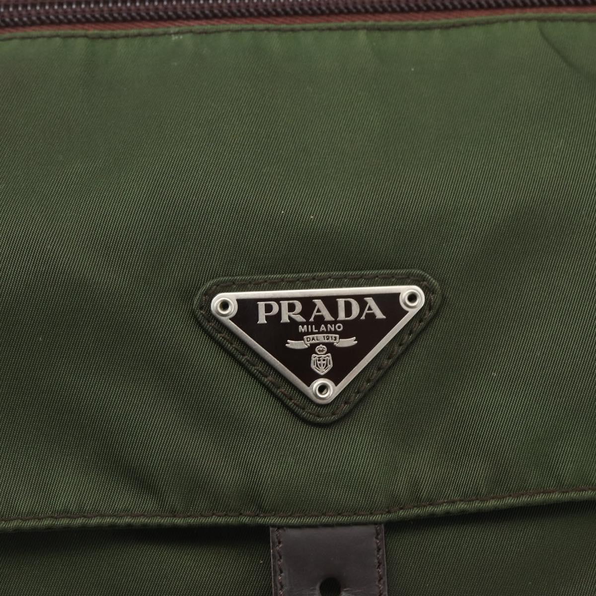PRADA Shoulder Bag Nylon Khaki Silver Auth 164856