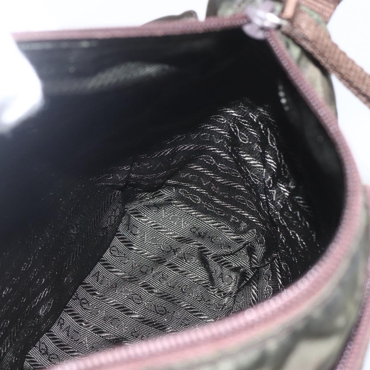 PRADA Shoulder Bag Nylon Khaki Silver Auth 164856
