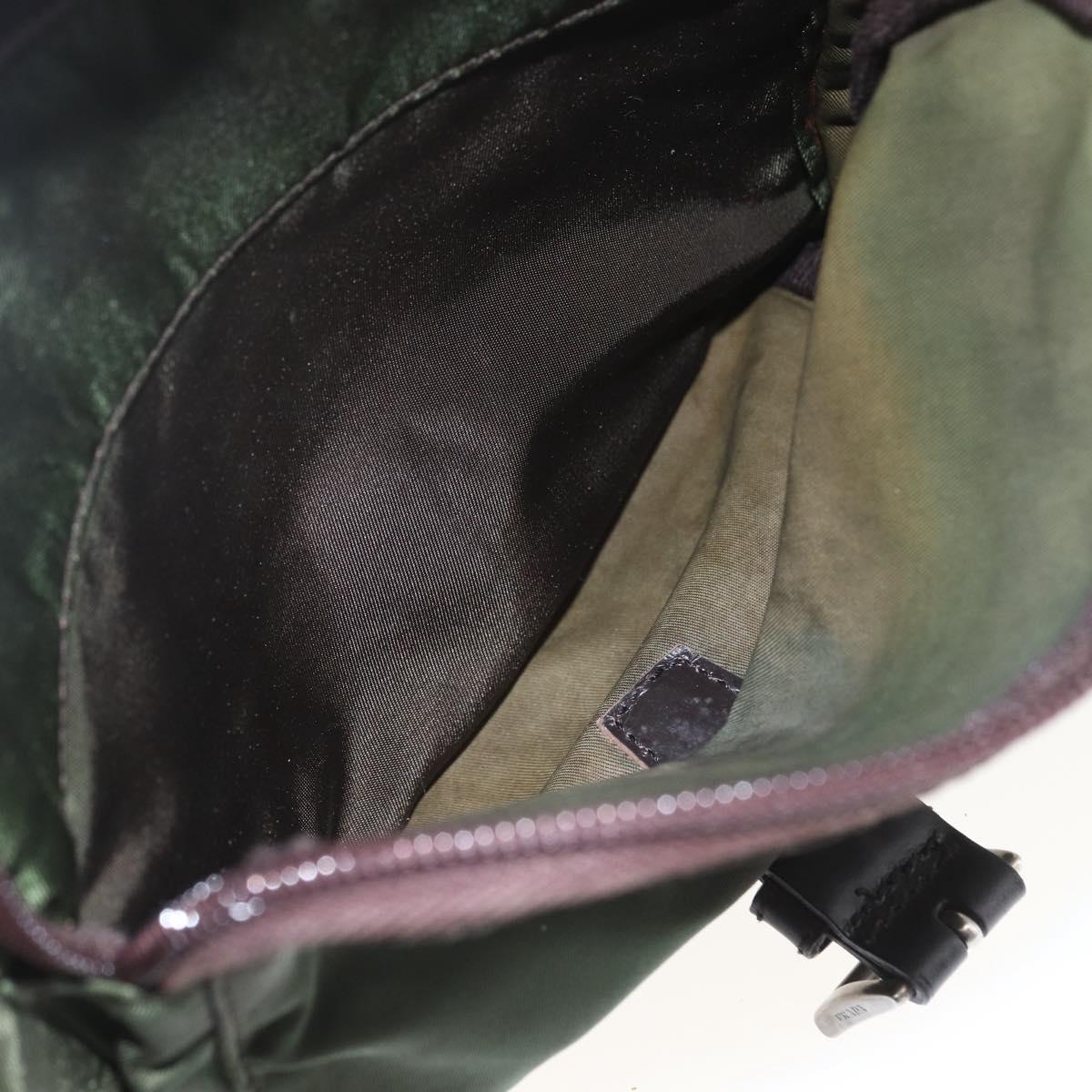 PRADA Shoulder Bag Nylon Khaki Silver Auth 164856