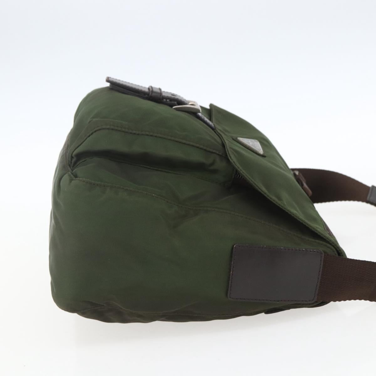 PRADA Shoulder Bag Nylon Khaki Silver Auth 164856