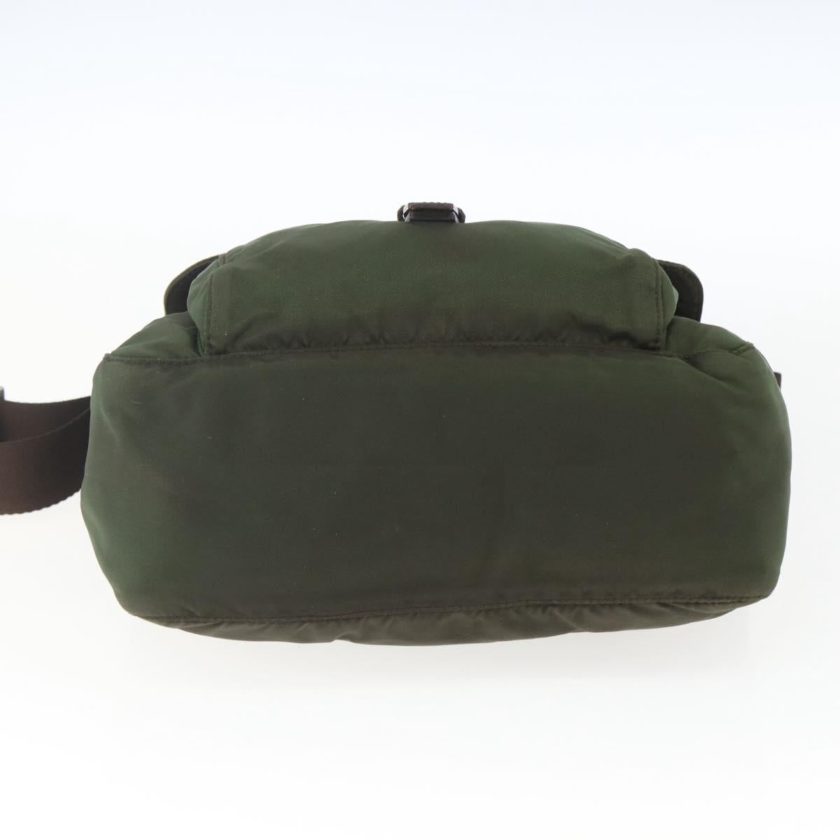 PRADA Shoulder Bag Nylon Khaki Silver Auth 164856