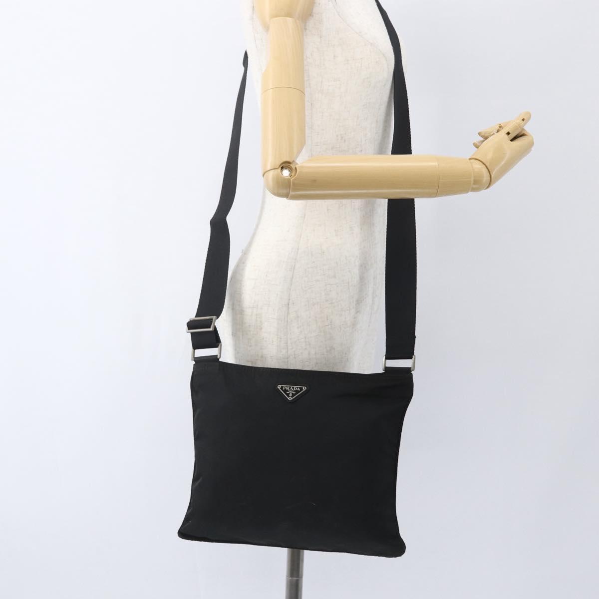 PRADA Shoulder Bag Nylon Black Silver Auth 164857