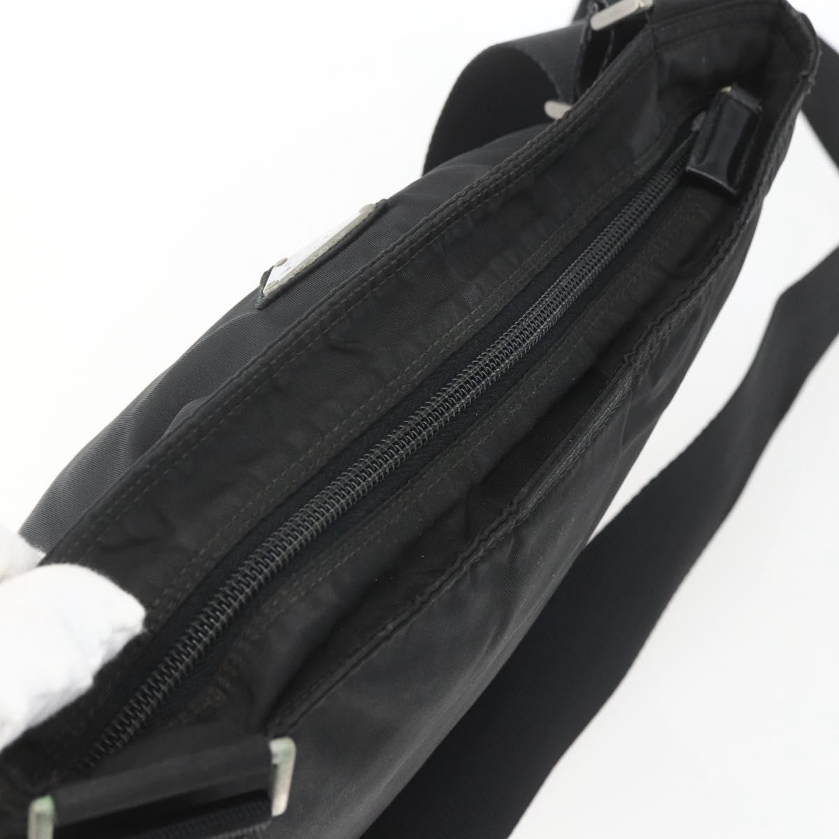 PRADA Shoulder Bag Nylon Black Silver Auth 164857