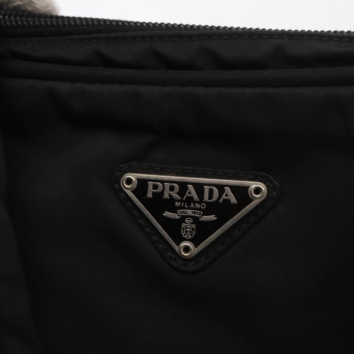 PRADA Hand Bag Nylon Black Silver Auth 164858