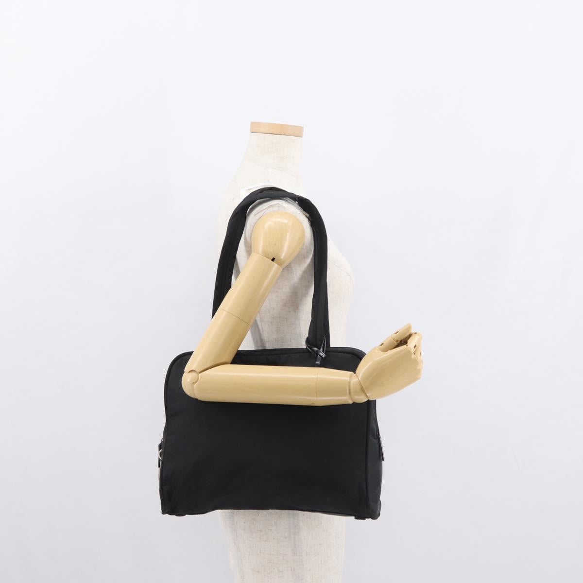 PRADA Hand Bag Nylon Black Silver Auth 164858
