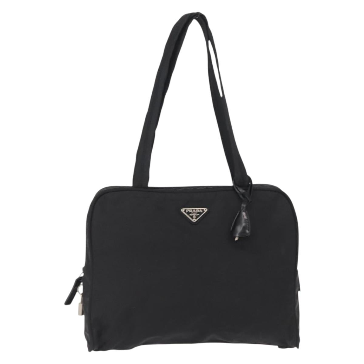PRADA Hand Bag Nylon Black Silver Auth 164858