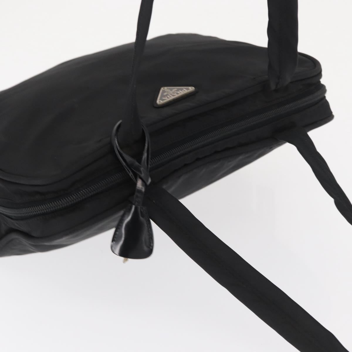 PRADA Hand Bag Nylon Black Silver Auth 164858