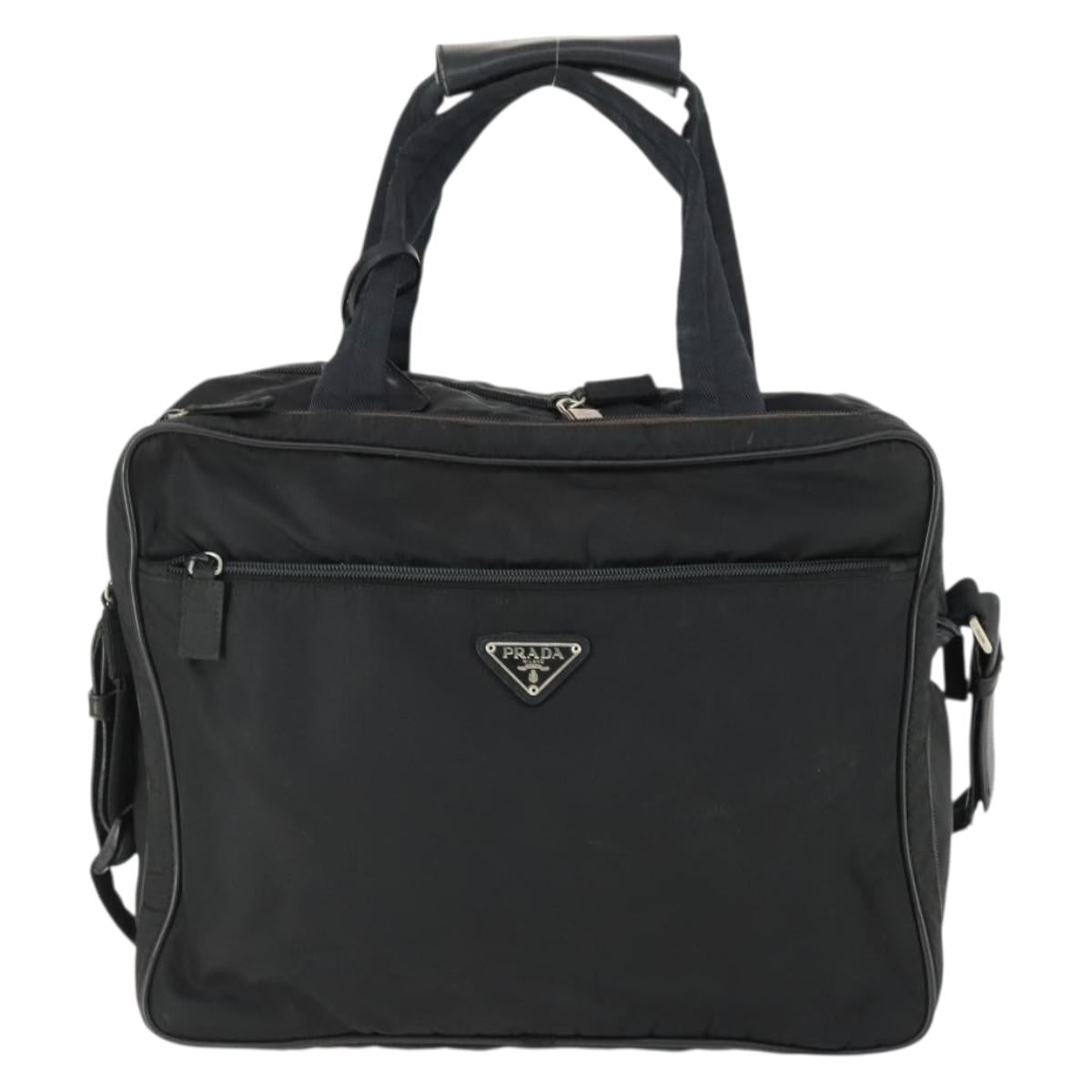 PRADA Hand Bag Nylon 2way Black Silver Auth 164859