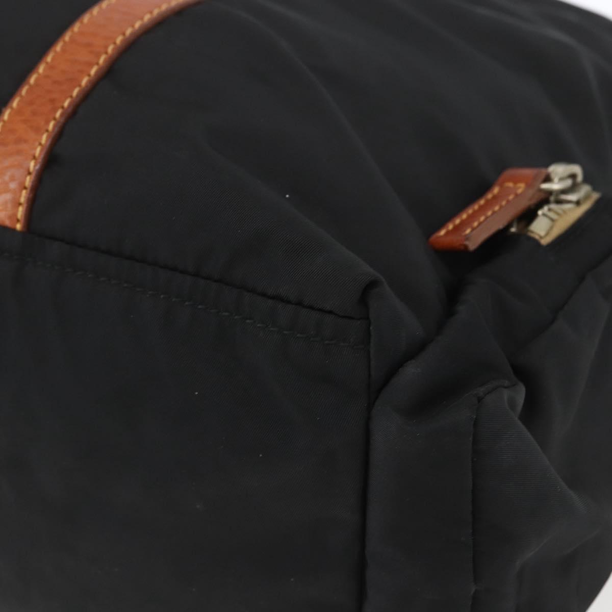 Miu Miu Tote Bag Nylon Leather Black Brown Silver Auth 164862