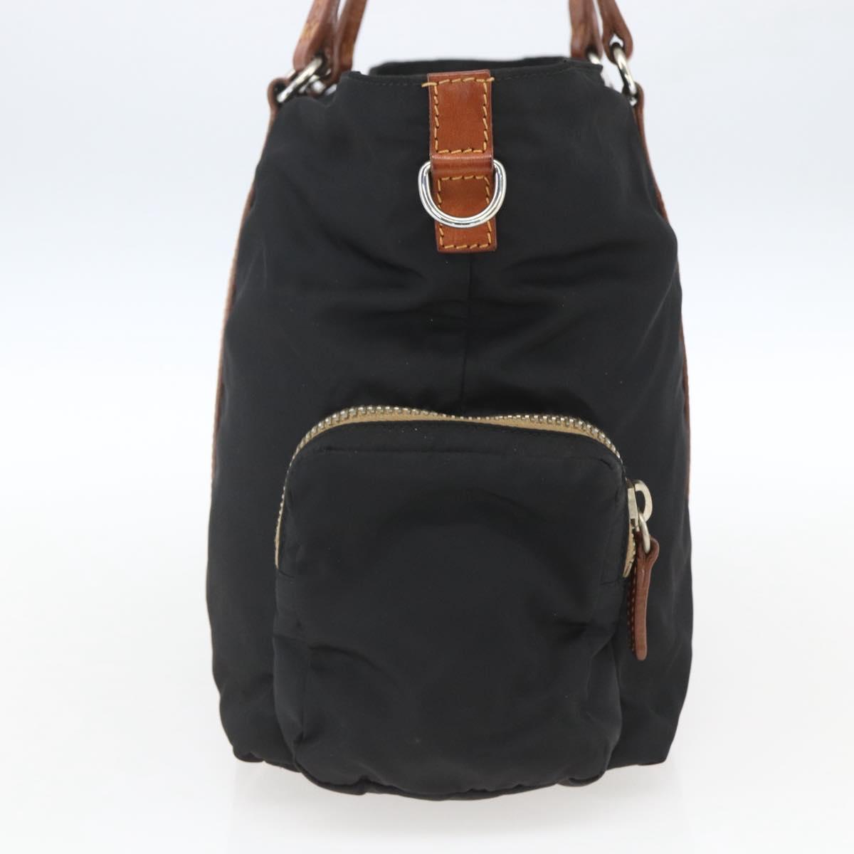 Miu Miu Tote Bag Nylon Leather Black Brown Silver Auth 164862