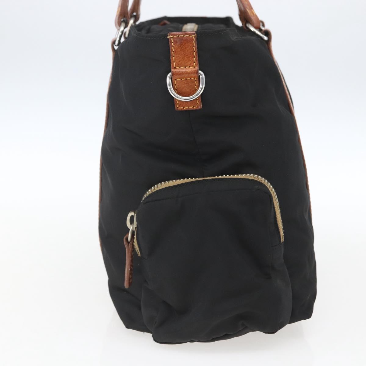 Miu Miu Tote Bag Nylon Leather Black Brown Silver Auth 164862