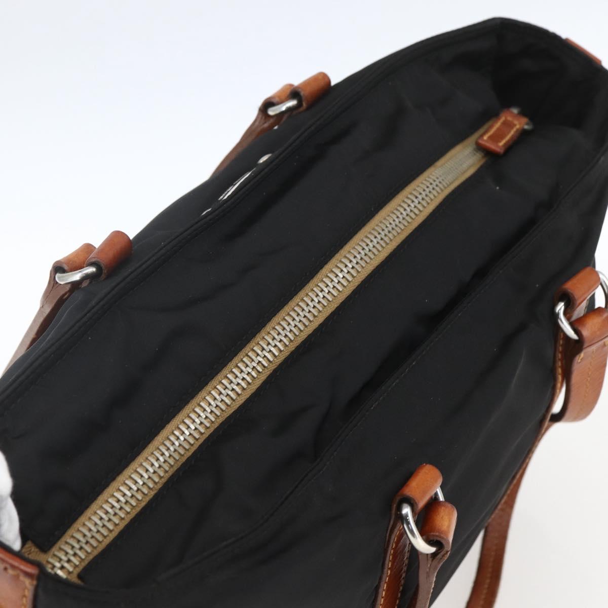 Miu Miu Tote Bag Nylon Leather Black Brown Silver Auth 164862