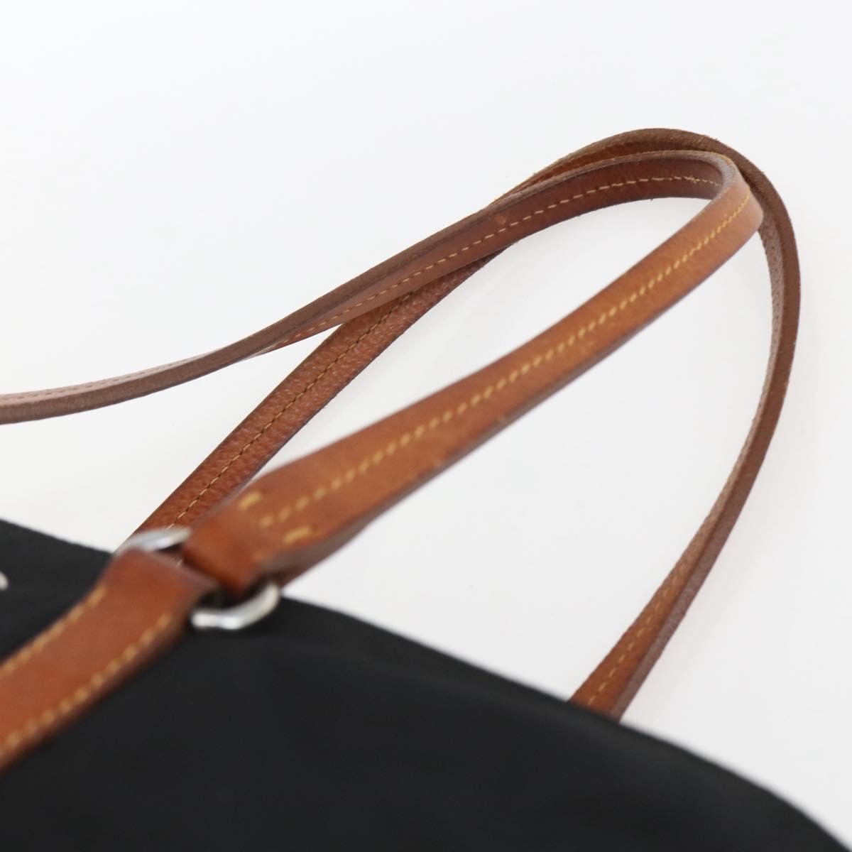 Miu Miu Tote Bag Nylon Leather Black Brown Silver Auth 164862