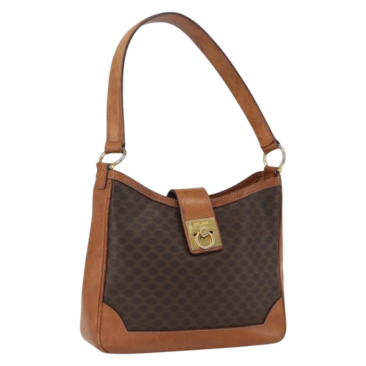 CELINE Macadam Canvas Shoulder Bag PVC Leather Brown Gold Auth 164864